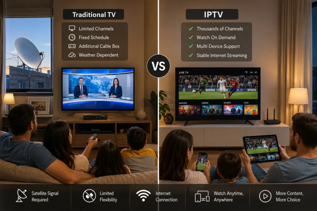 ما الفرق بين IPTV والبث التلفزيوني التقليدي؟