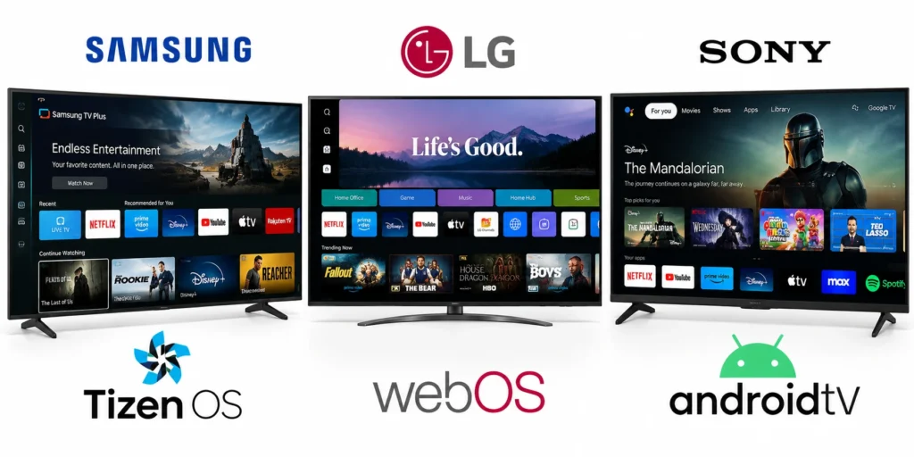 مقارنة بصرية بين تلفزيونات Samsung Tizen وLG webOS وAndroid TV